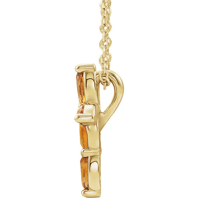 14k Gold Citrine Cross Necklace - White Rose or Yellow Gold