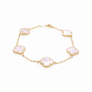 14K Yellow Gold Women's Bracelet with 5 Mother of Pearl Clover / Size 7" 10MM/ Weight 7GR / BOWB4CLV-6