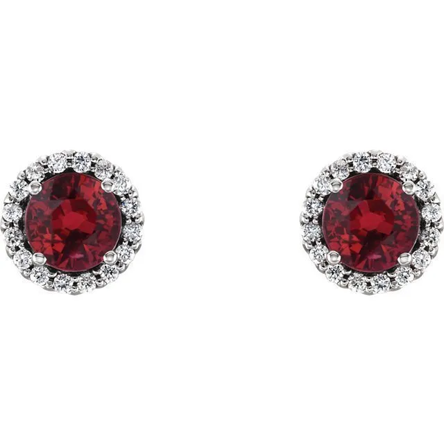 14KT GOLD 0.32 CTW RUBY & 0.12 CTW DIAMOND HALO EARRINGS