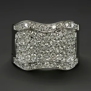 1.75ct DIAMOND COCKTAIL RING SONIA B DESIGNER WIDE BAND 11.5gm 14k WHITE GOLD