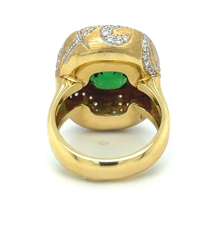 7.26 Carat Tsavorite Garnet and Diamond 18k Yellow Gold Handmade Ring