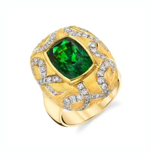7.26 Carat Tsavorite Garnet and Diamond 18k Yellow Gold Handmade Ring