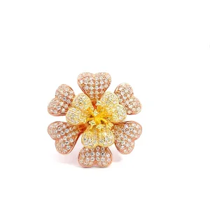 925 Sterling Silver Cocktail 3D Multi-Color Flower Ring