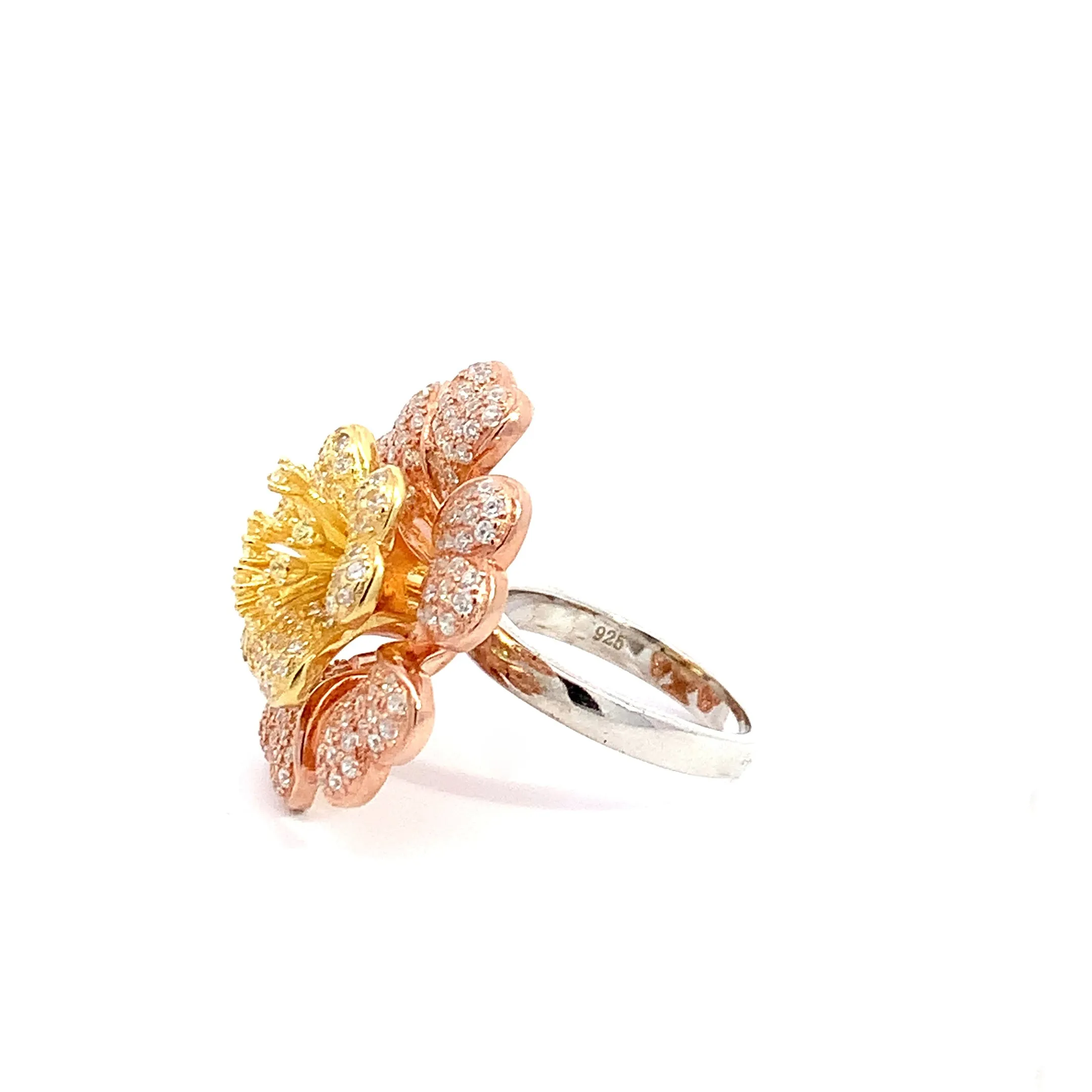 925 Sterling Silver Cocktail 3D Multi-Color Flower Ring