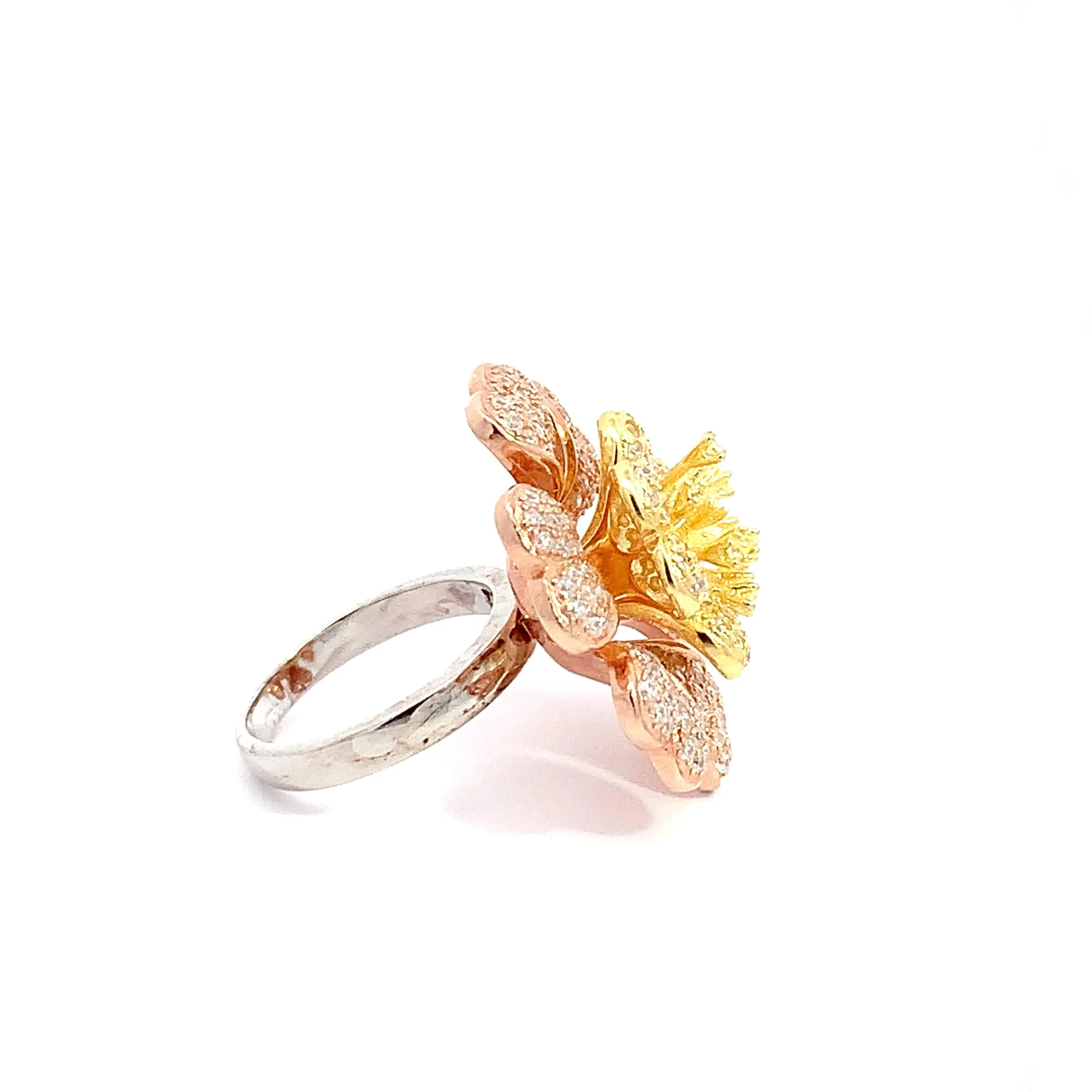 925 Sterling Silver Cocktail 3D Multi-Color Flower Ring