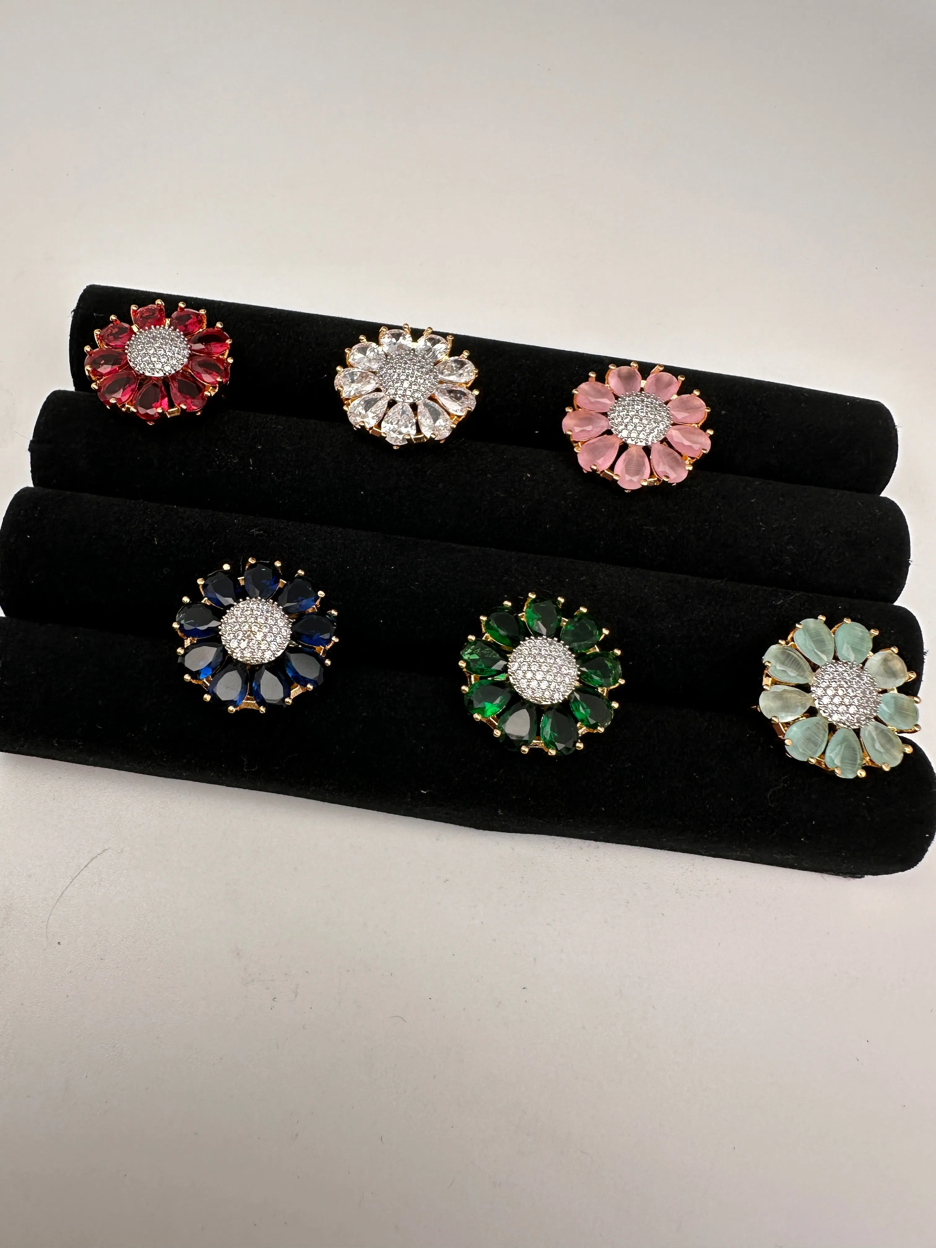 AD Gold FinishFloral Adjustable Color Stone Cocktail Ring