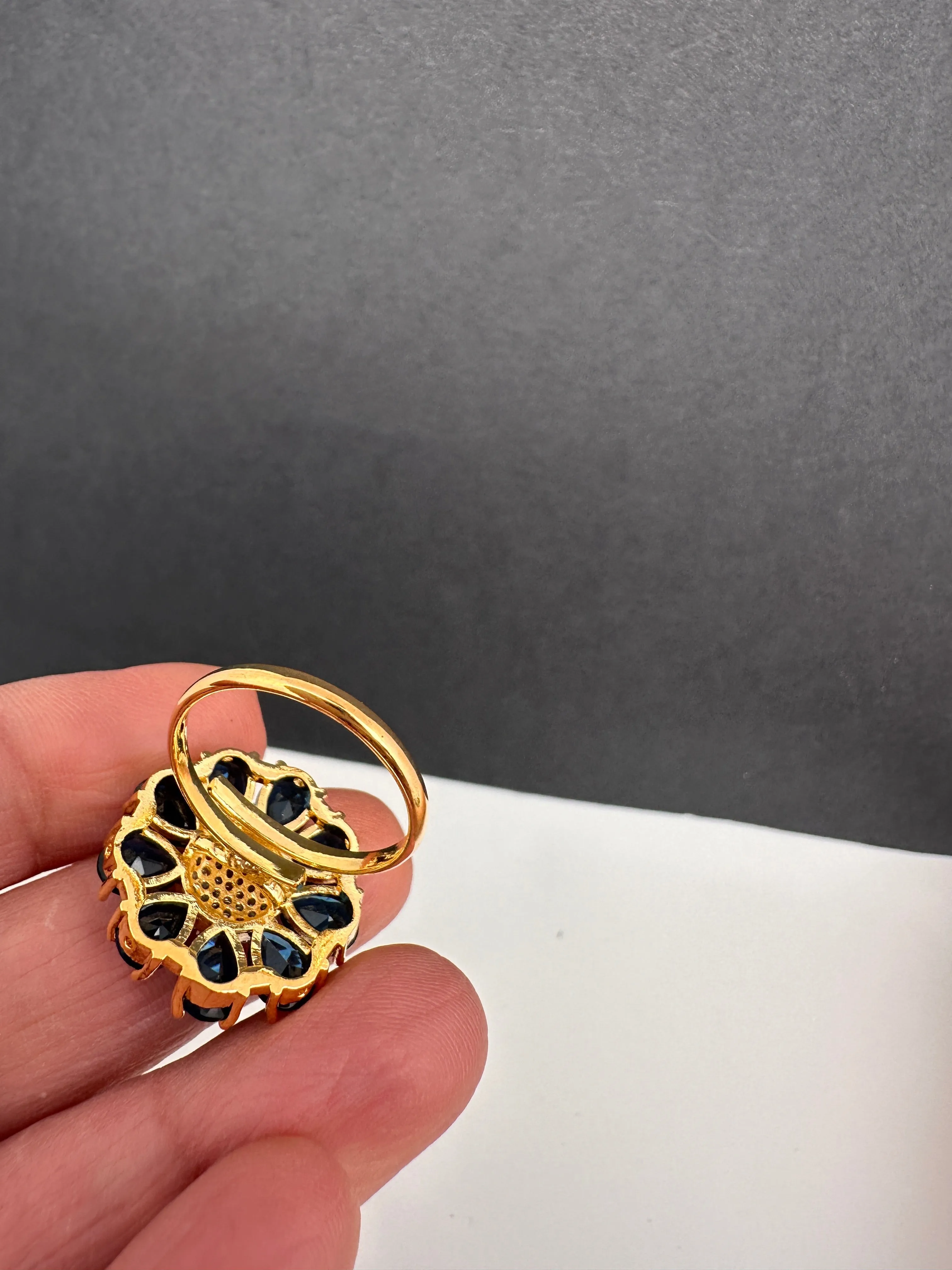 AD Gold FinishFloral Adjustable Color Stone Cocktail Ring