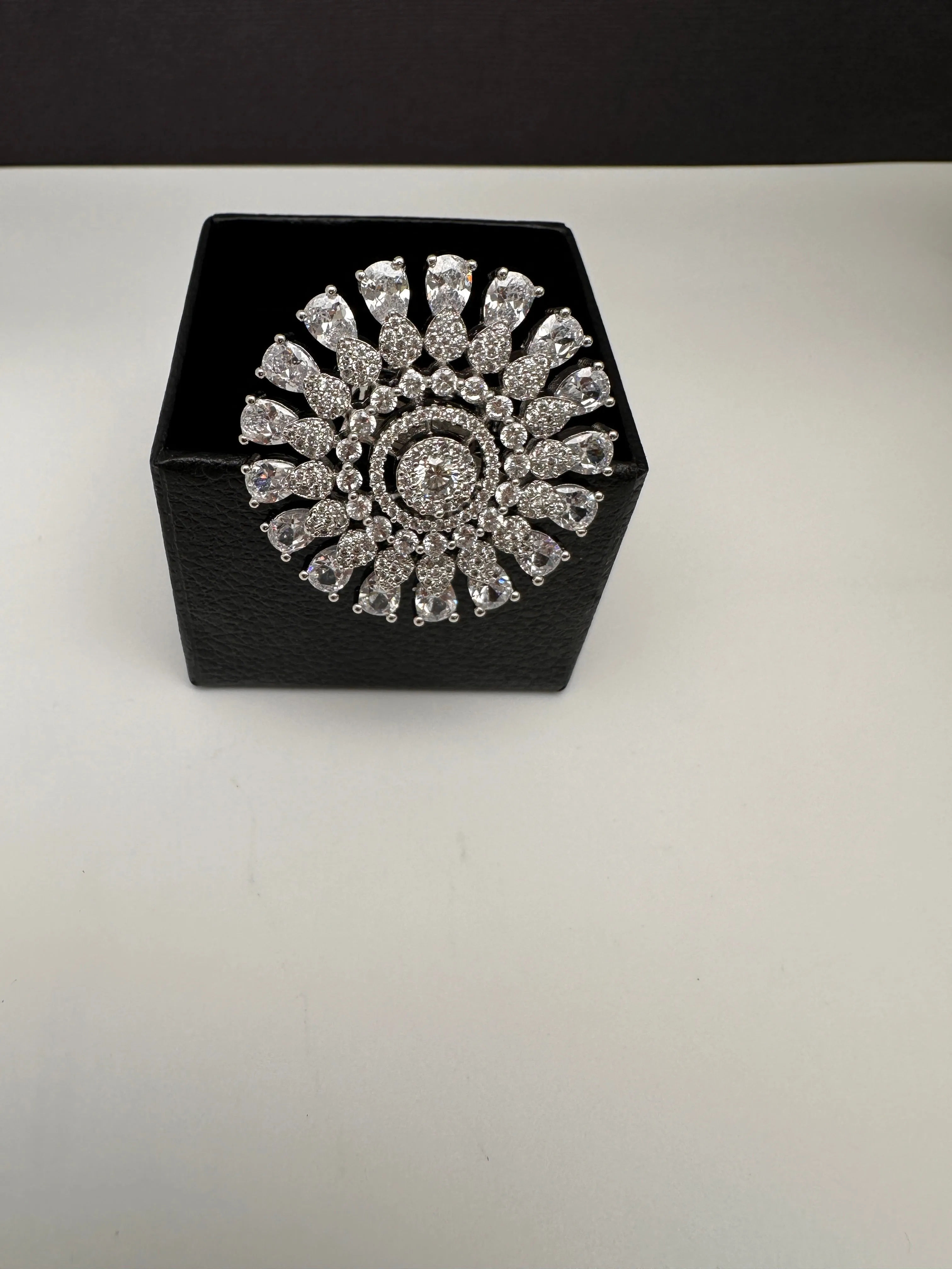 AD Silver Adjustable Color Stone Cocktail lRing