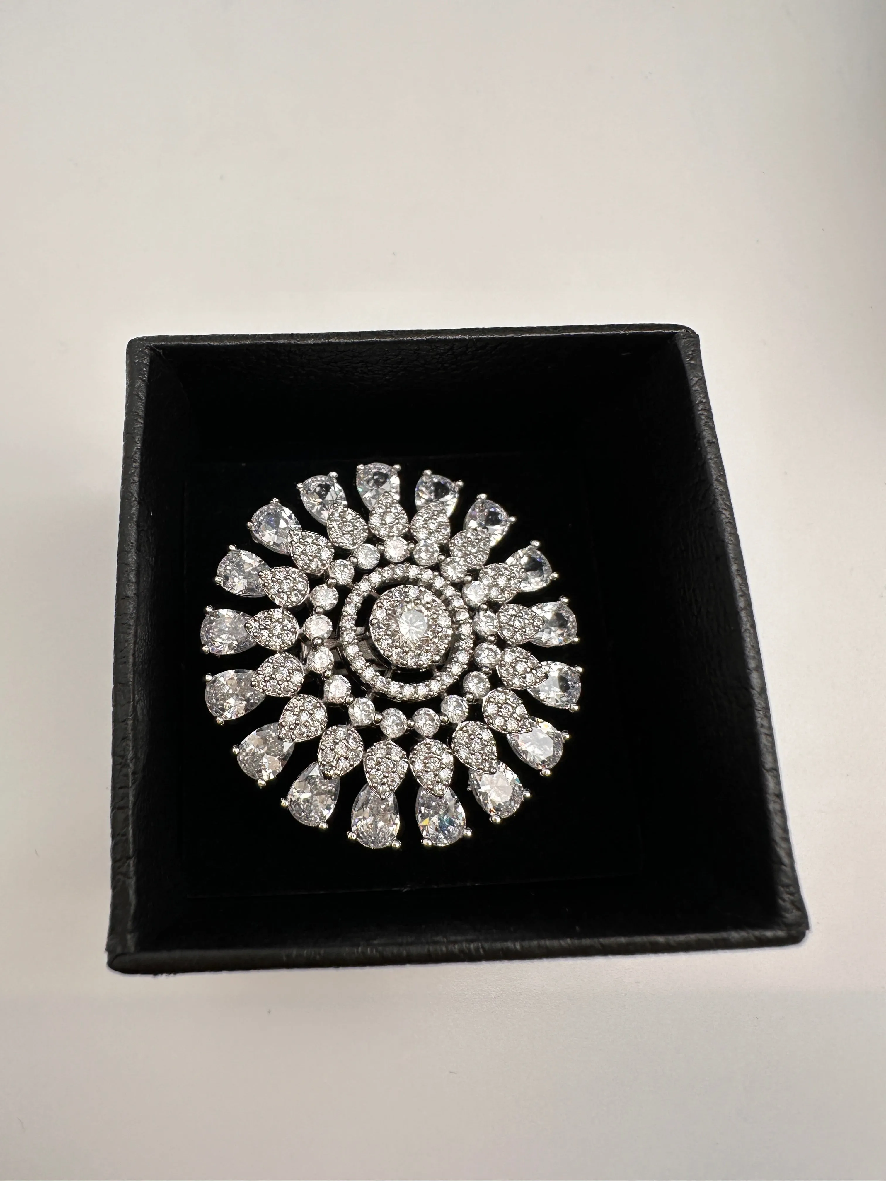 AD Silver Adjustable Color Stone Cocktail lRing