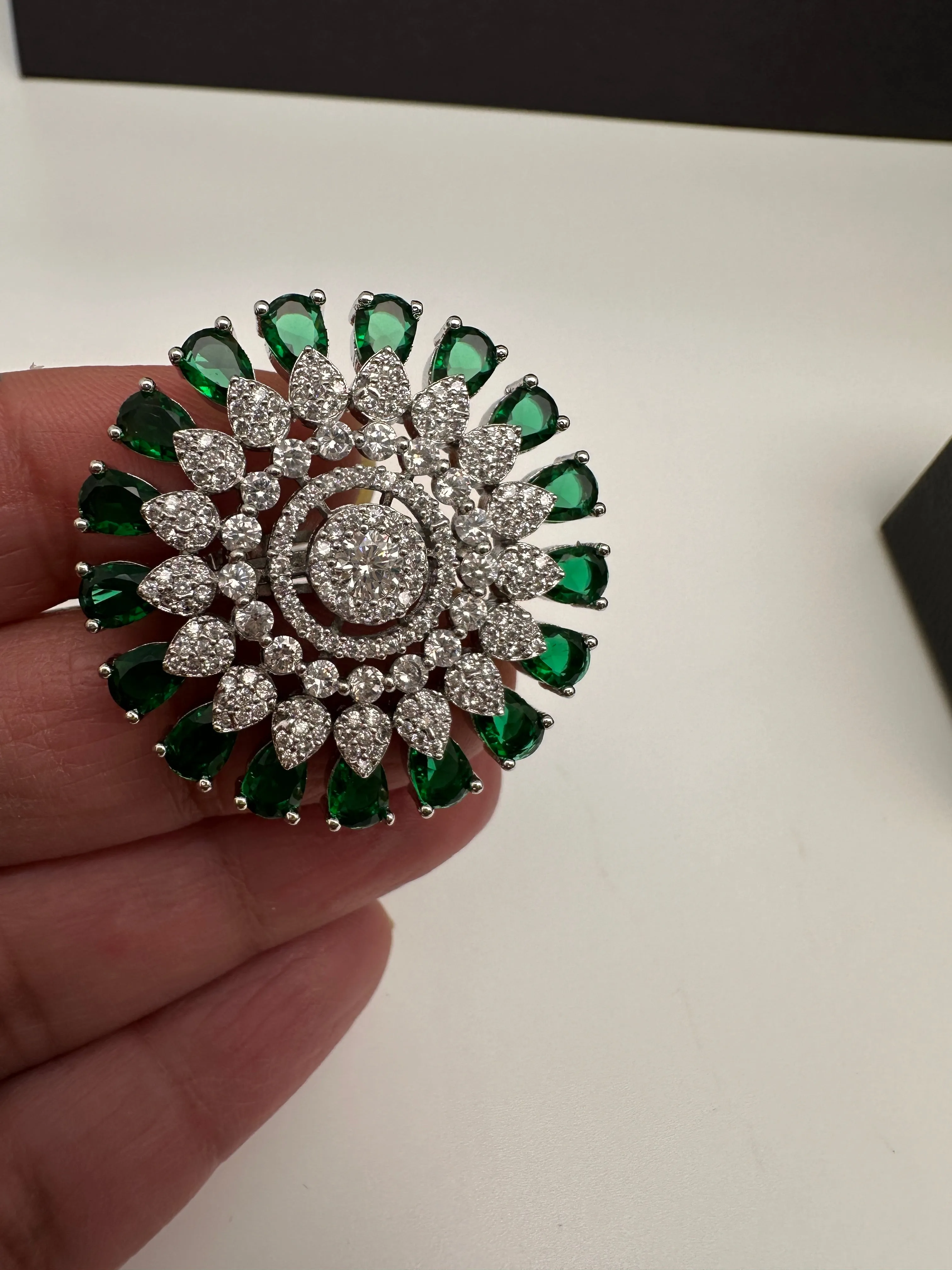 AD Silver Adjustable Color Stone Cocktail lRing
