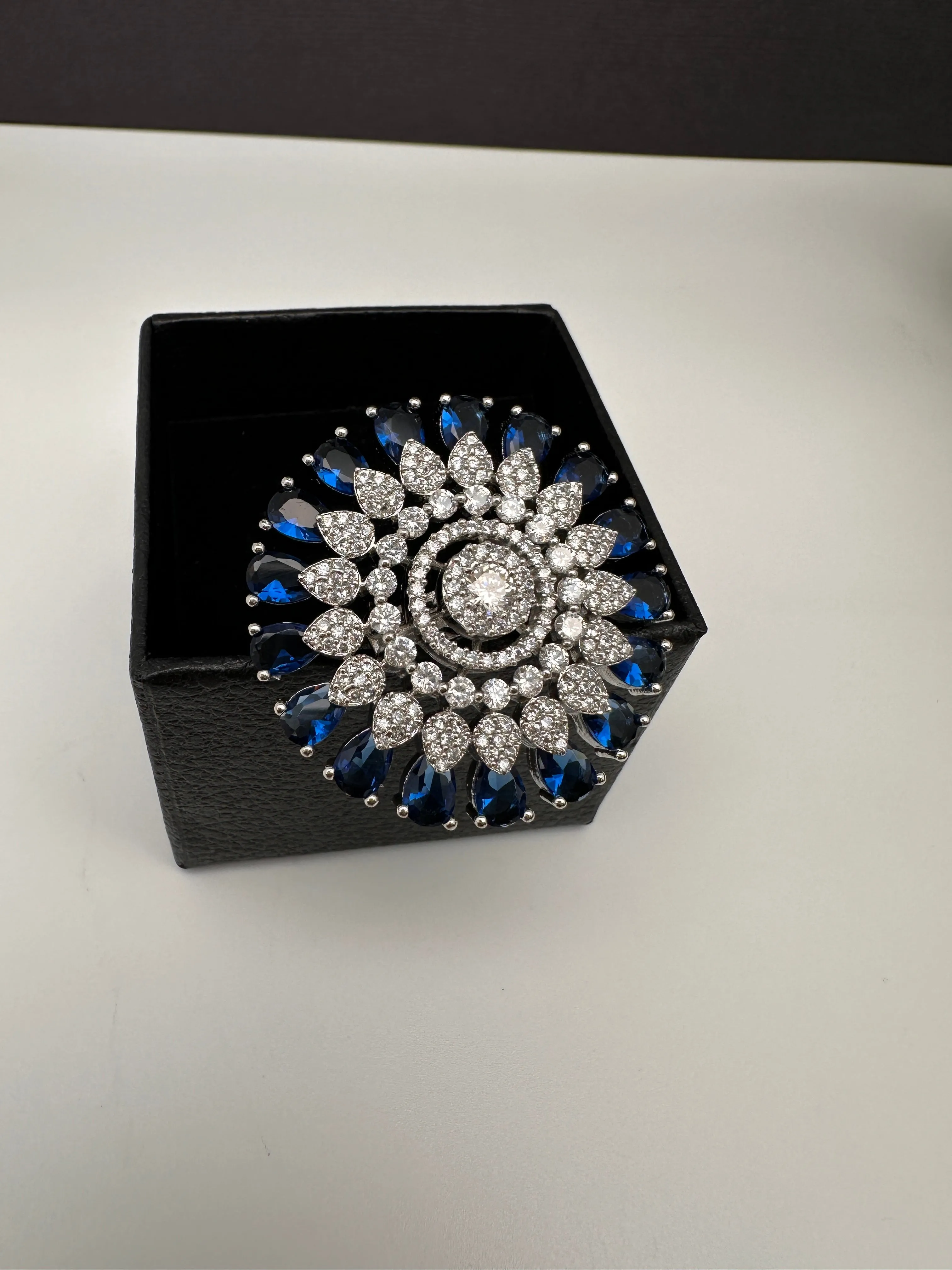 AD Silver Adjustable Color Stone Cocktail lRing