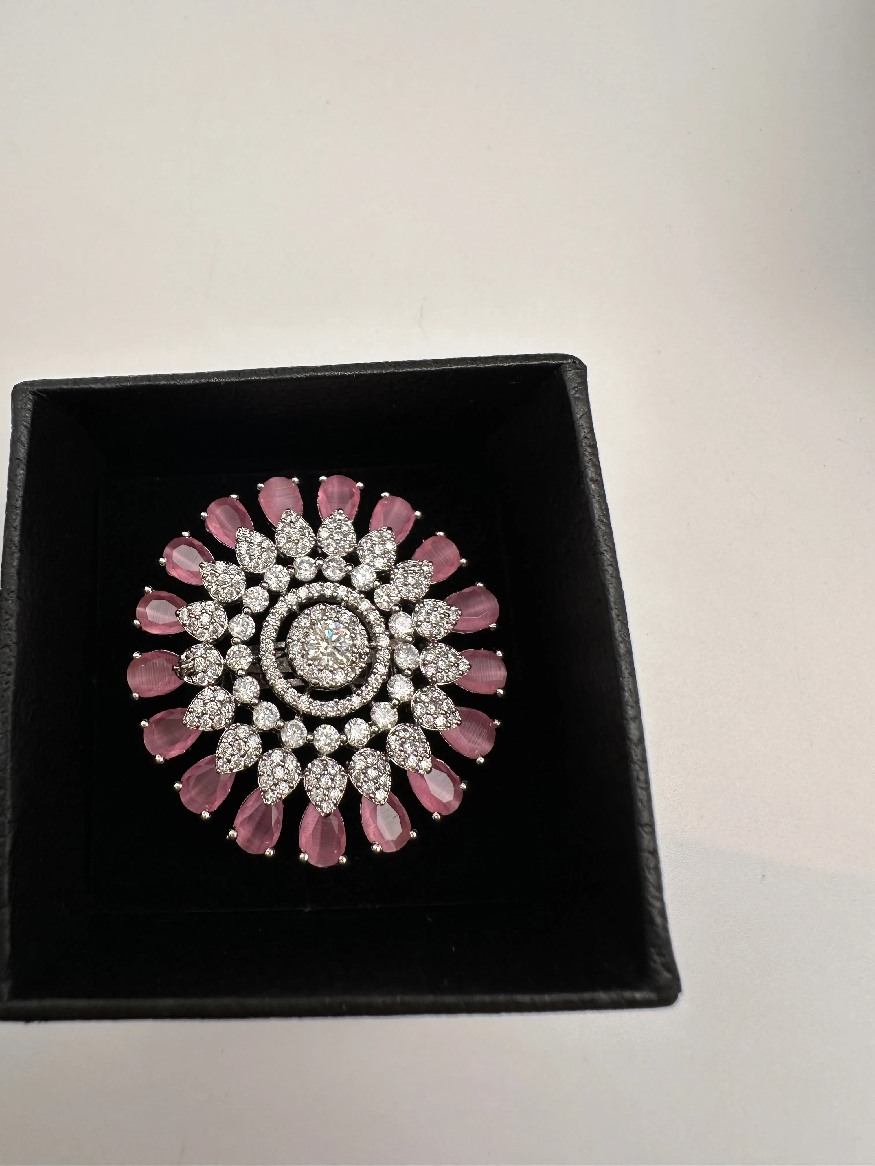 AD Silver Adjustable Color Stone Cocktail lRing