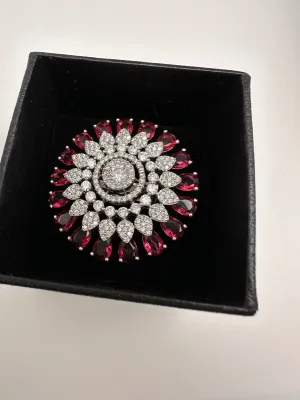 AD Silver Adjustable Color Stone Cocktail lRing