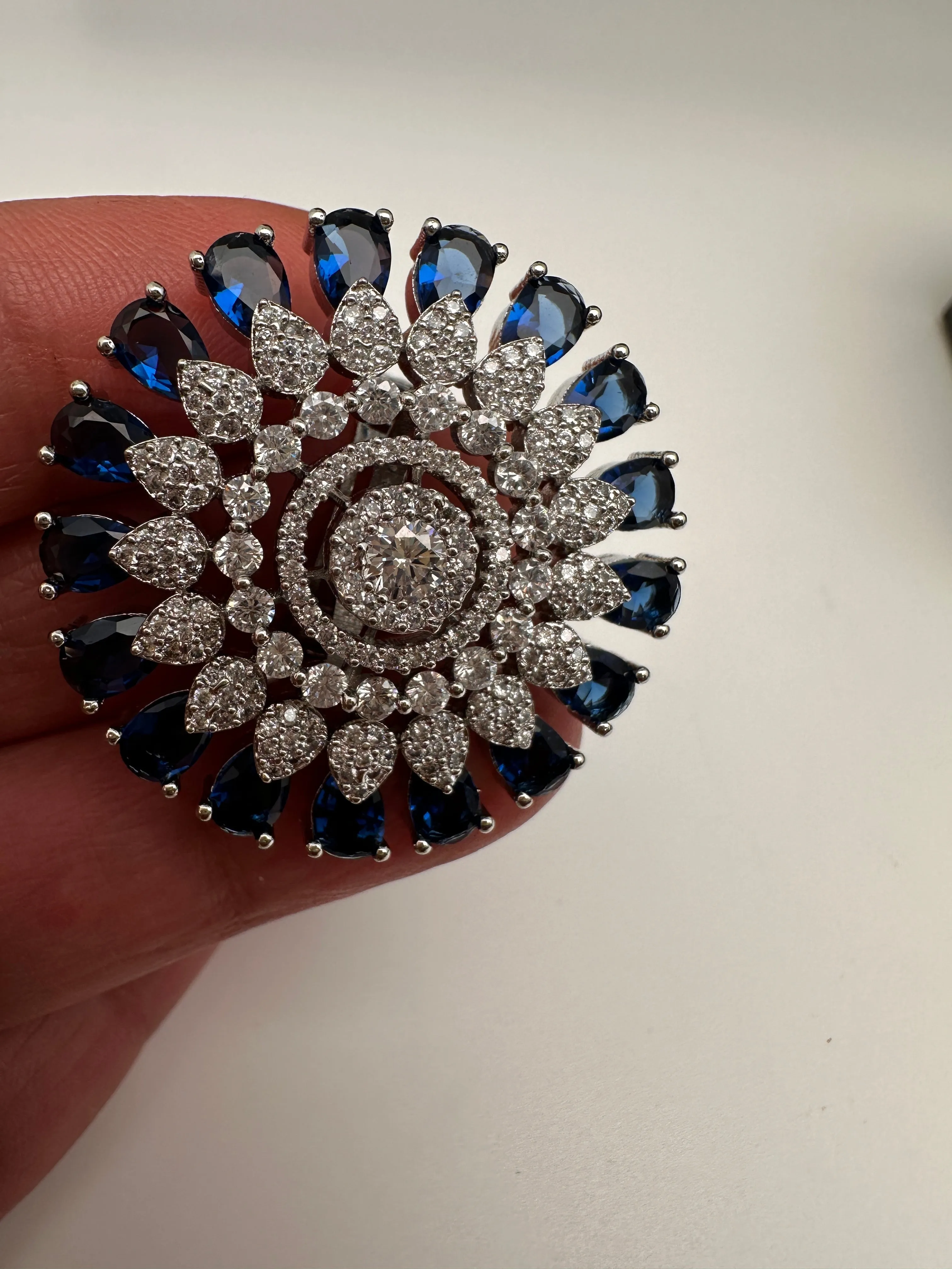 AD Silver Adjustable Color Stone Cocktail lRing