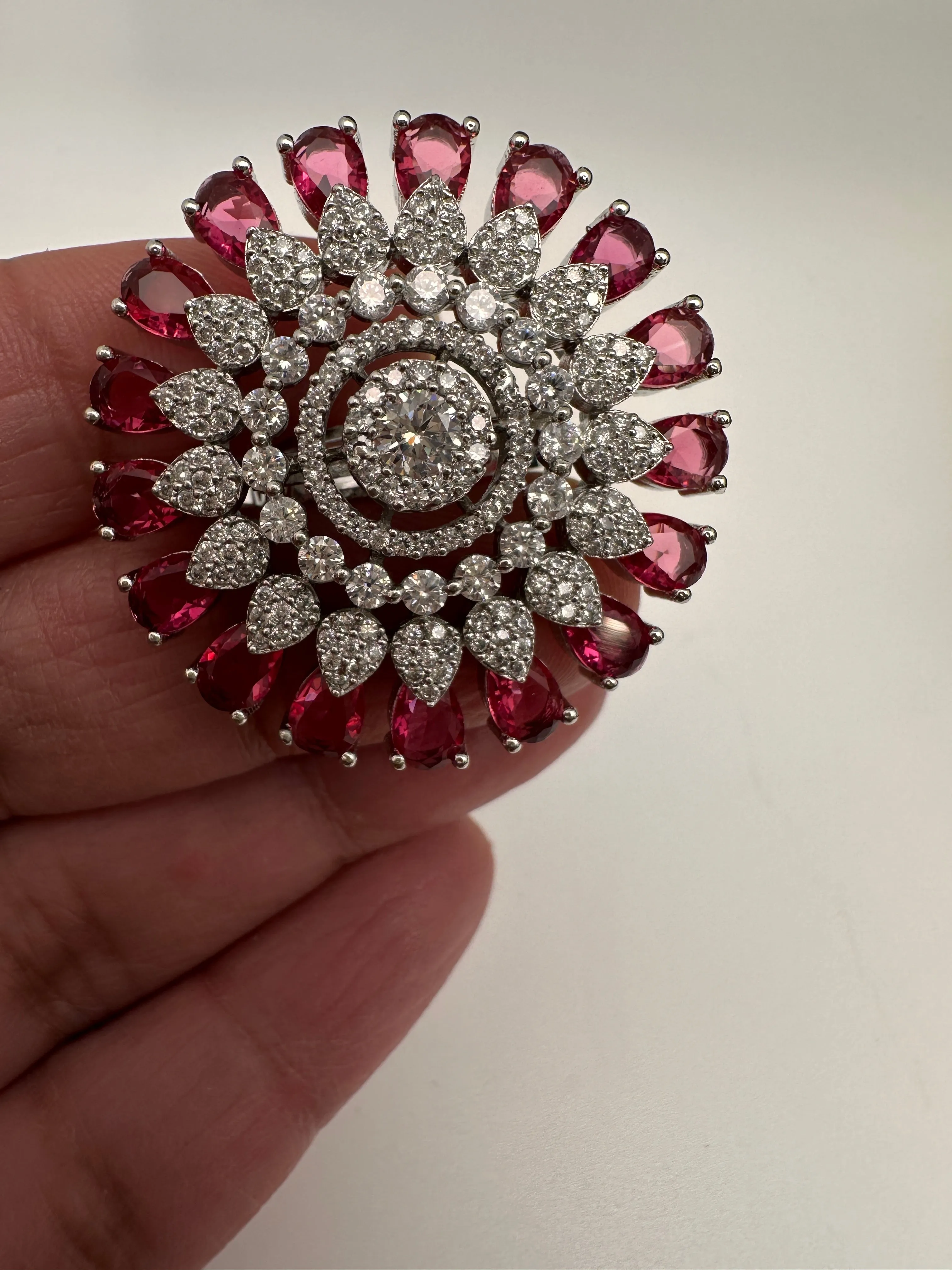 AD Silver Adjustable Color Stone Cocktail lRing