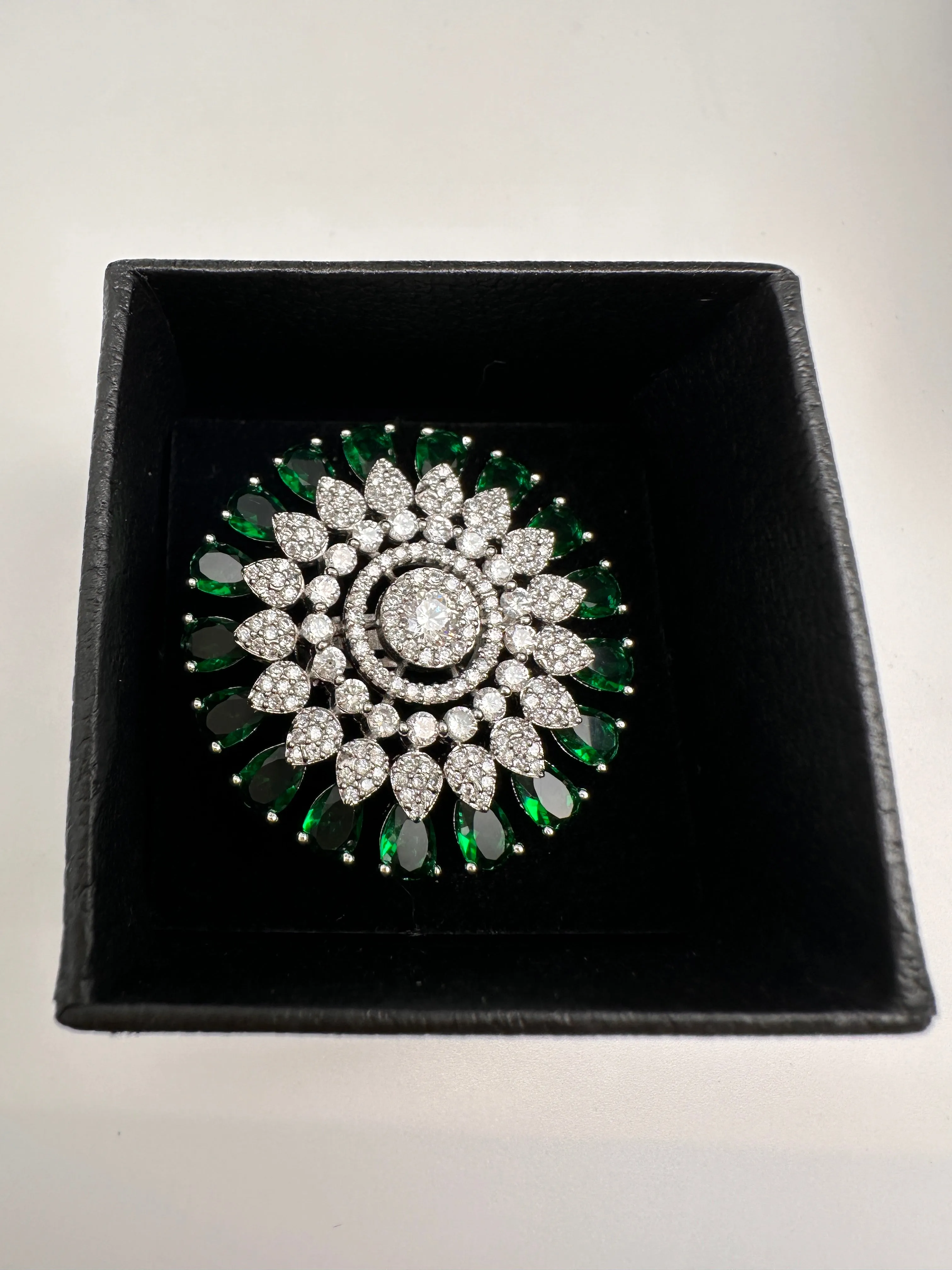 AD Silver Adjustable Color Stone Cocktail lRing
