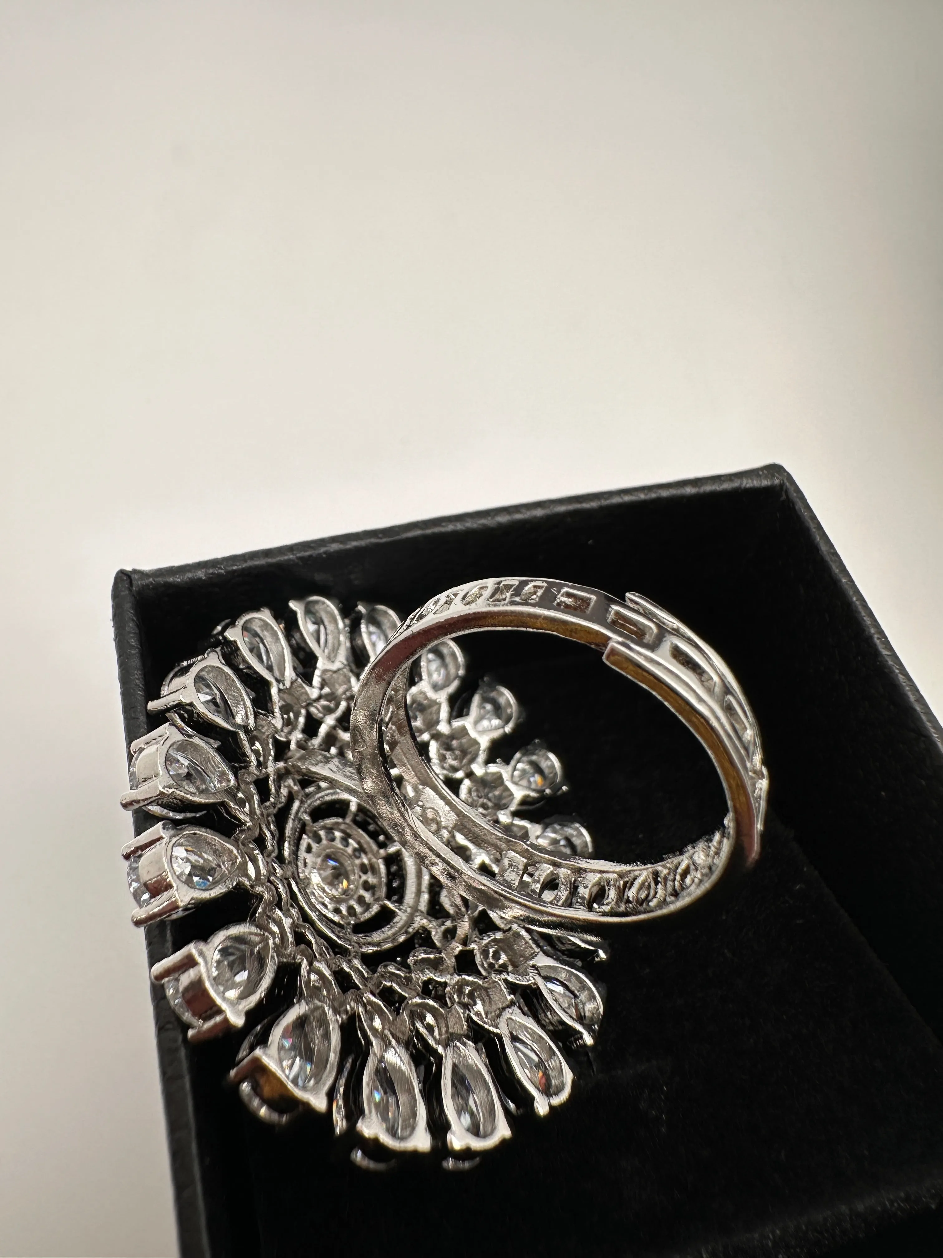 AD Silver Adjustable Color Stone Cocktail lRing