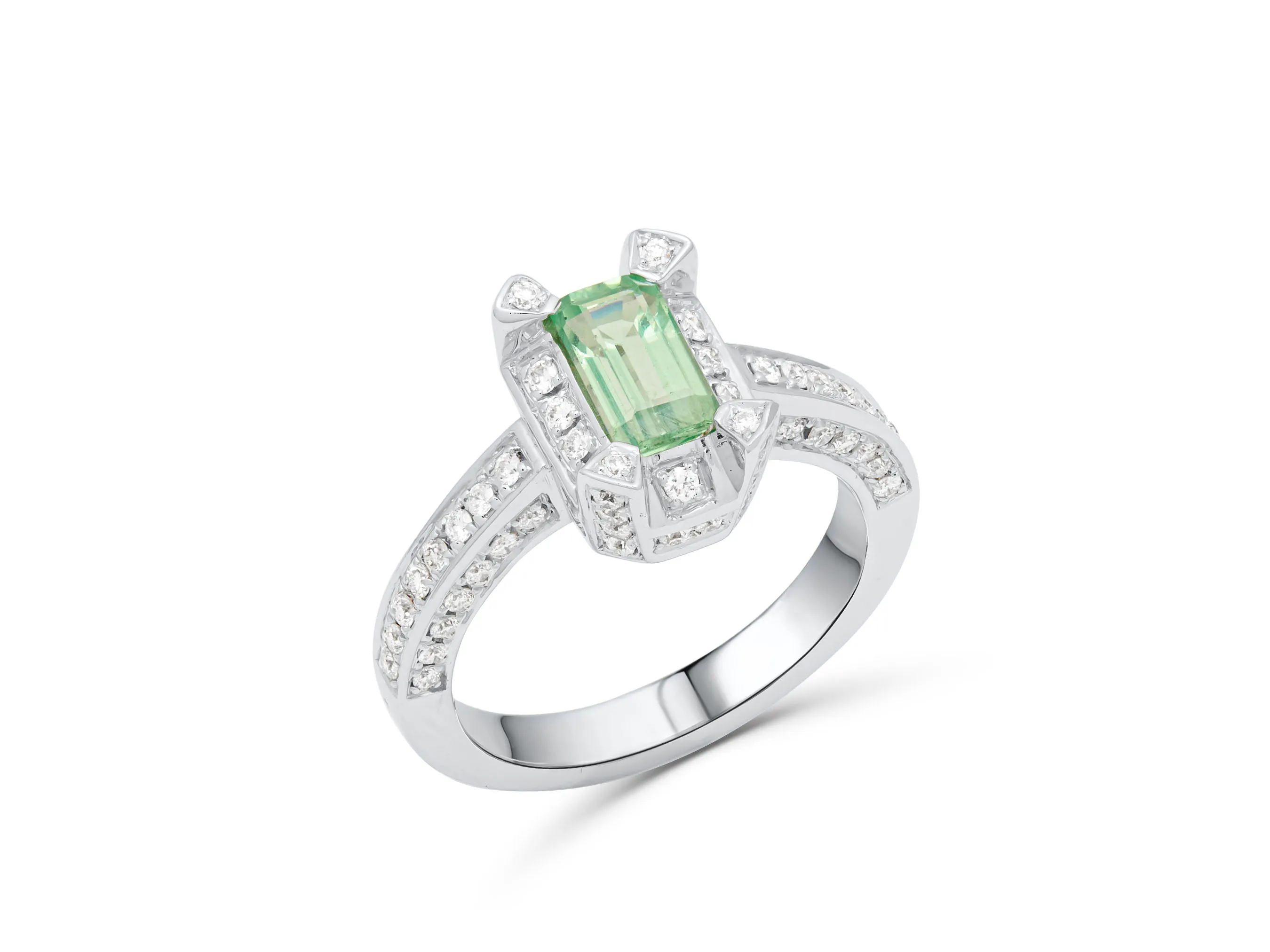 African Garnet Emerald Cut White Gold Ring