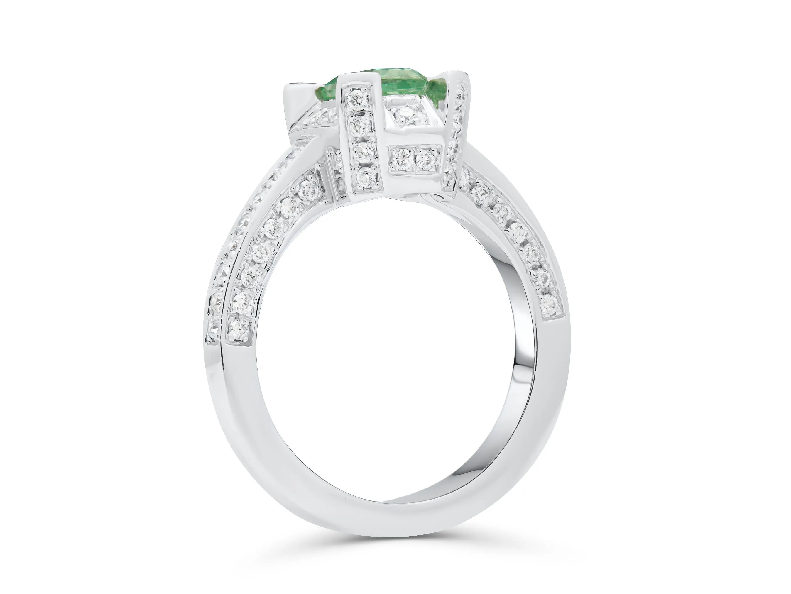 African Garnet Emerald Cut White Gold Ring