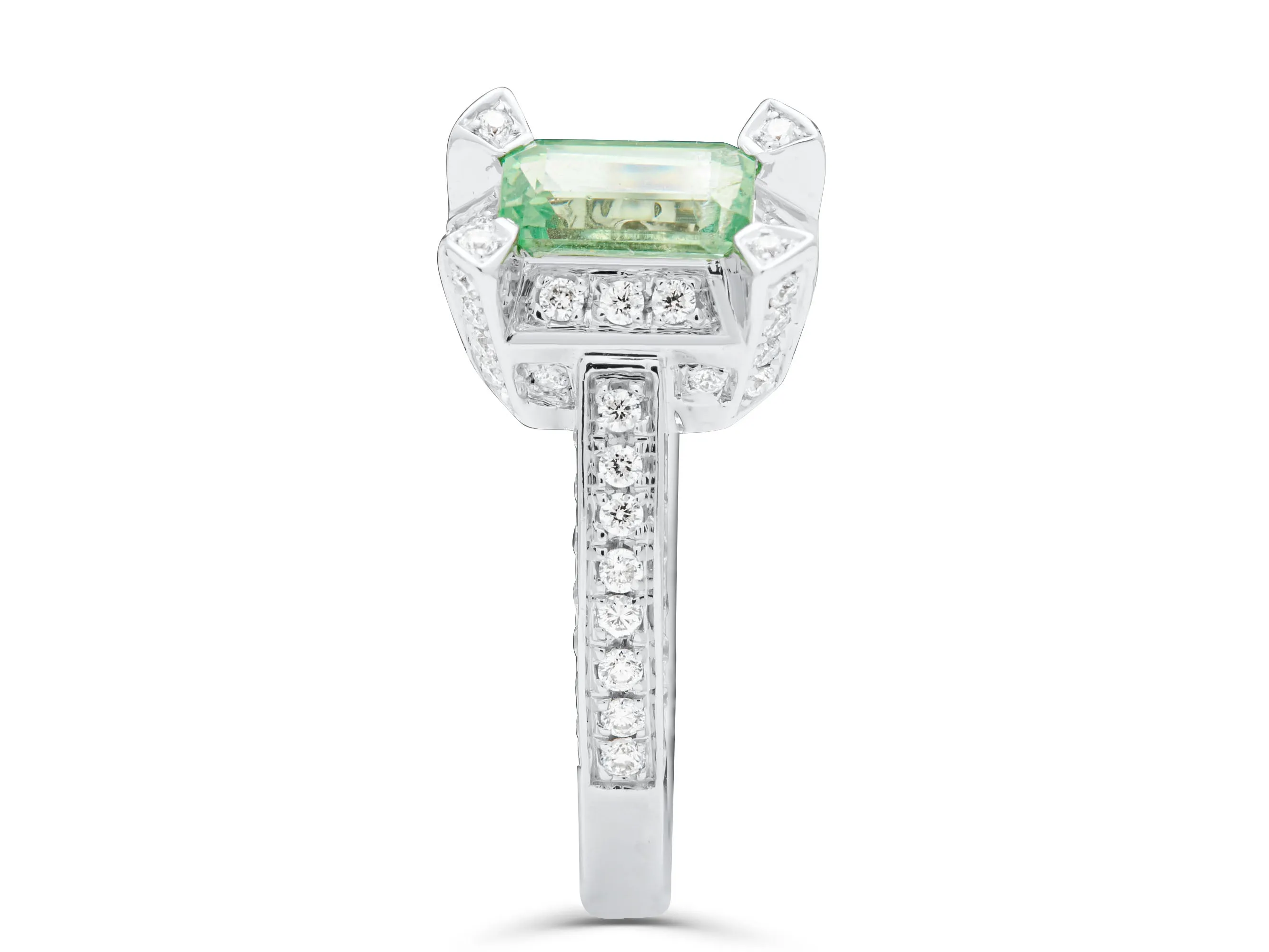 African Garnet Emerald Cut White Gold Ring
