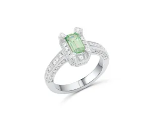 African Garnet Emerald Cut White Gold Ring