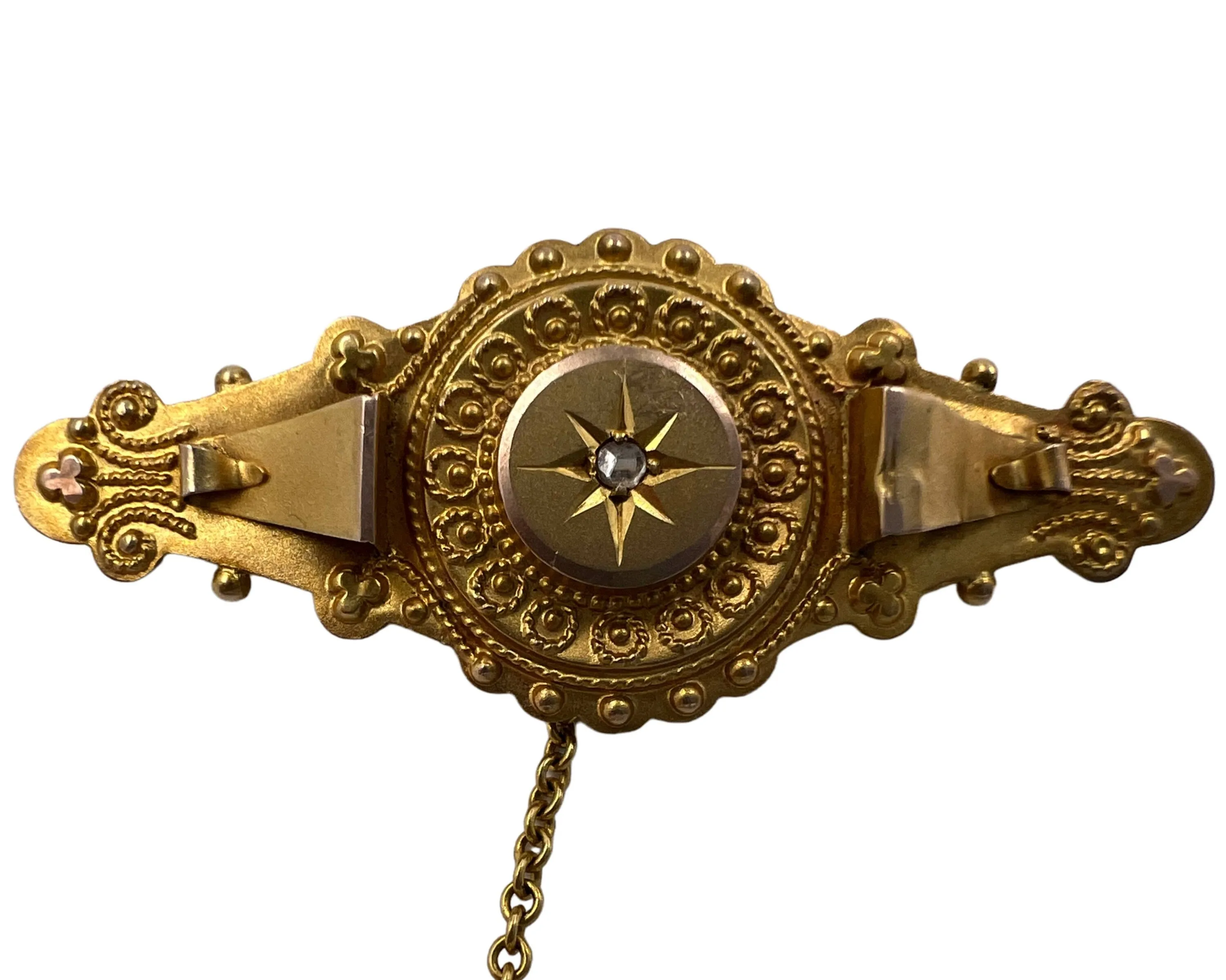 Antique 9k Gold Victorian Bar Pin Brooch Etruscan Revival
