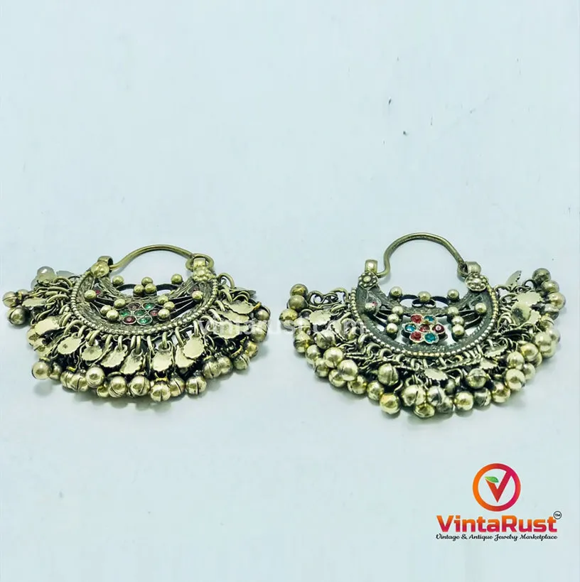 Antique Ethnic Hoop Earrings With Bells