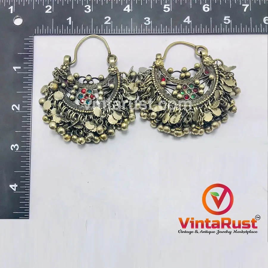 Antique Ethnic Hoop Earrings With Bells