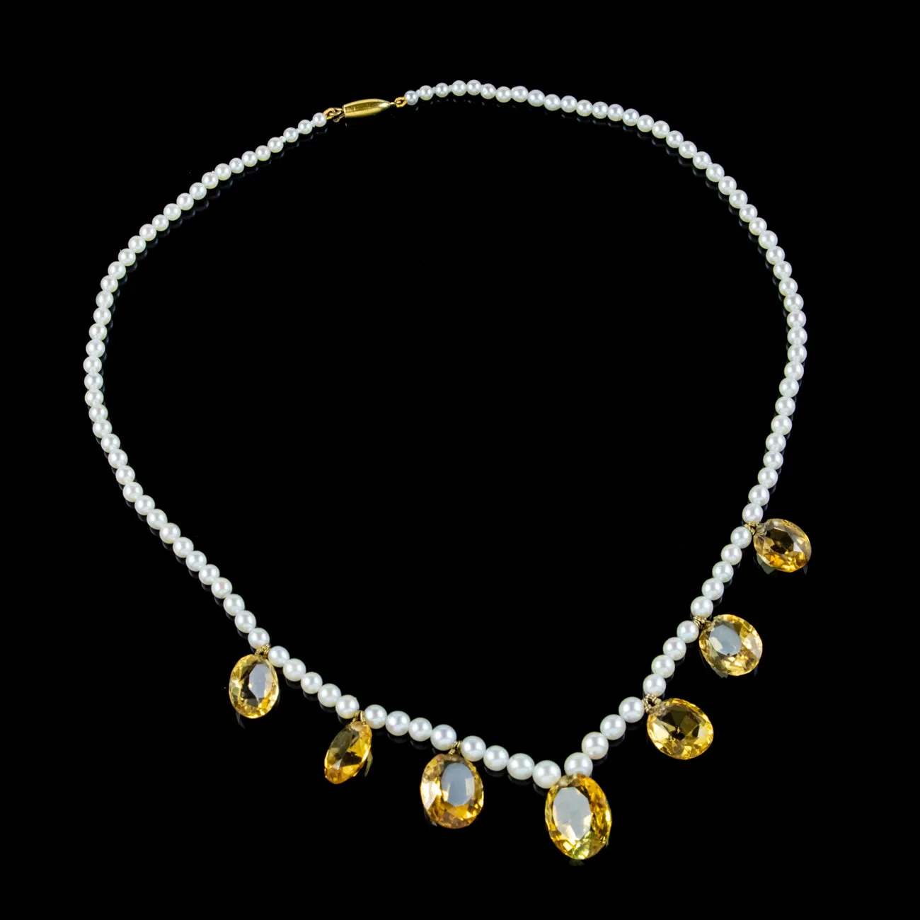 Antique Victorian Citrine Pearl Necklace Circa 1900