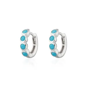 Bezel Huggie Hoop Earrings - Turquoise/Silver - SPS-377