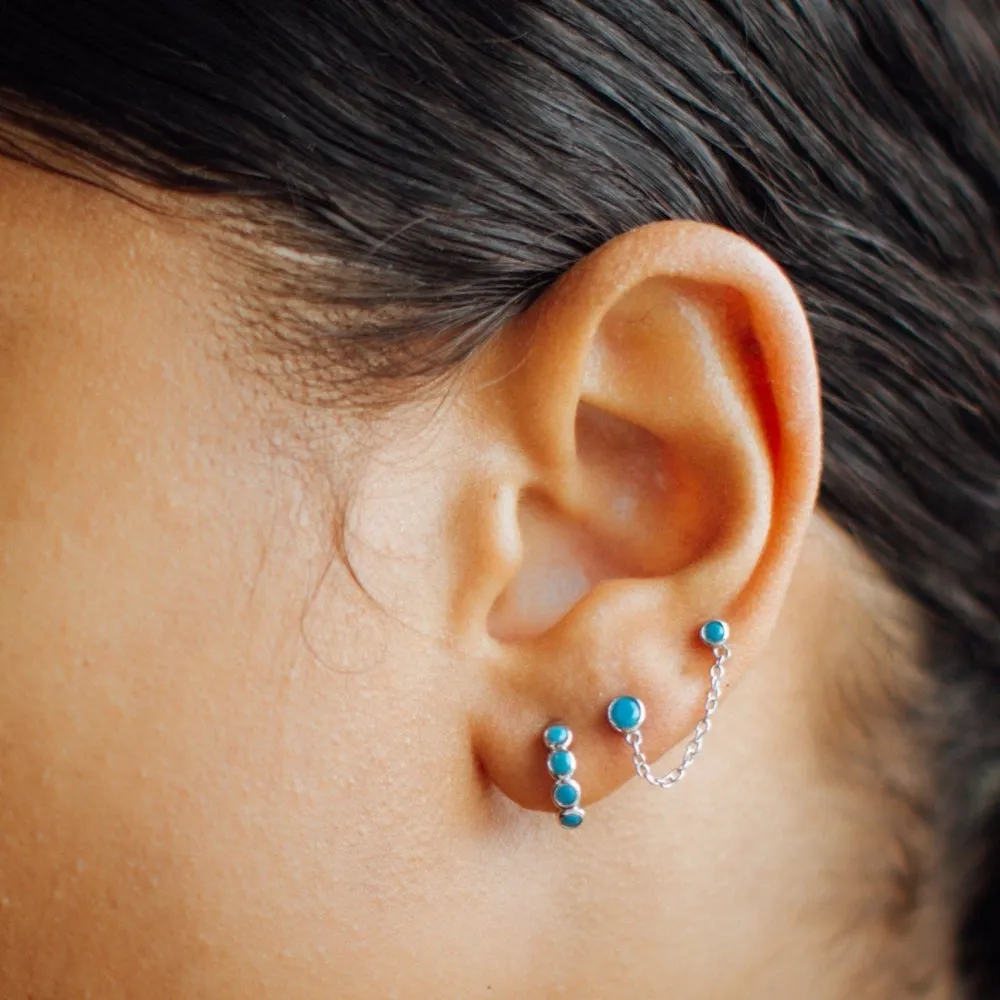 Bezel Huggie Hoop Earrings - Turquoise/Silver - SPS-377
