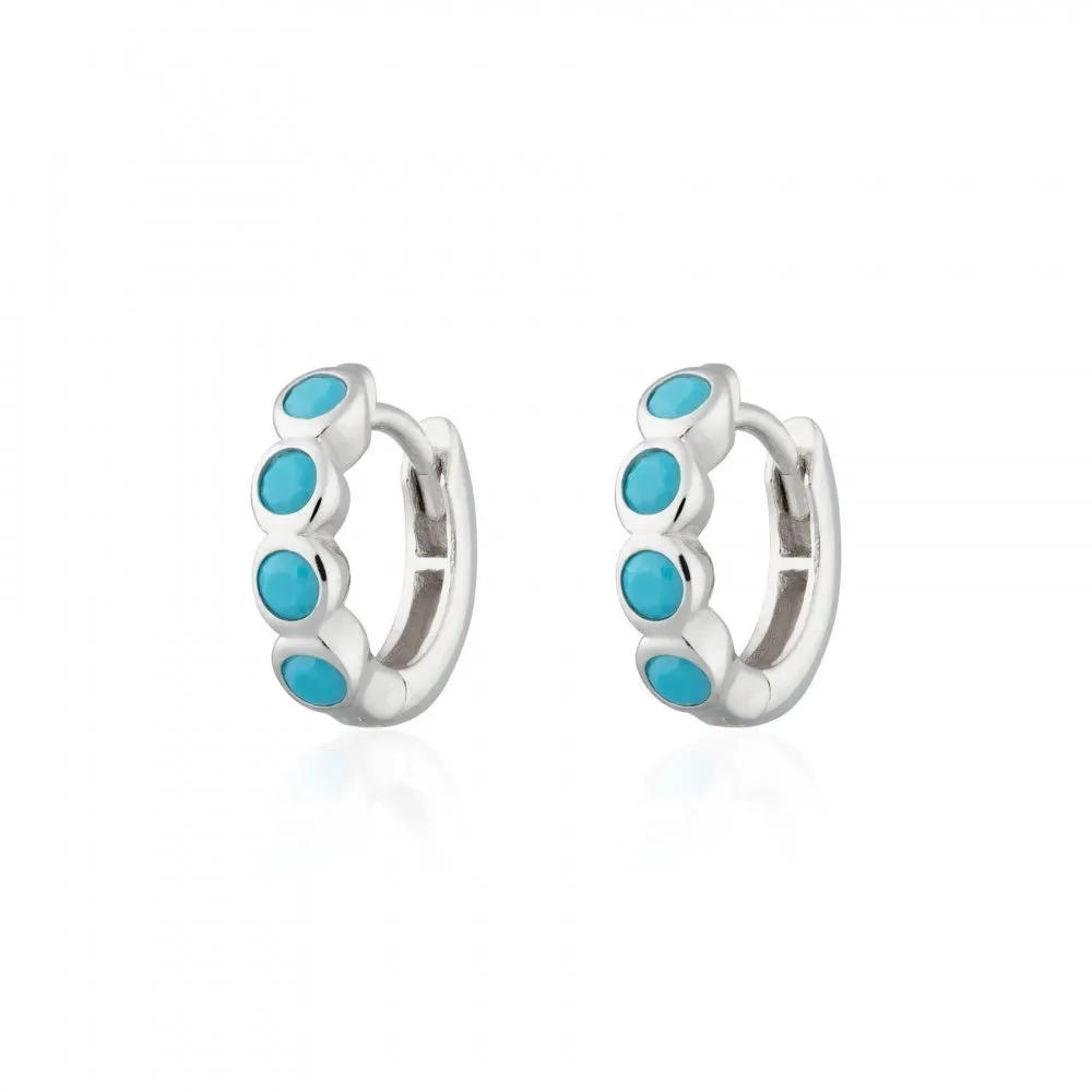 Bezel Huggie Hoop Earrings - Turquoise/Silver - SPS-377