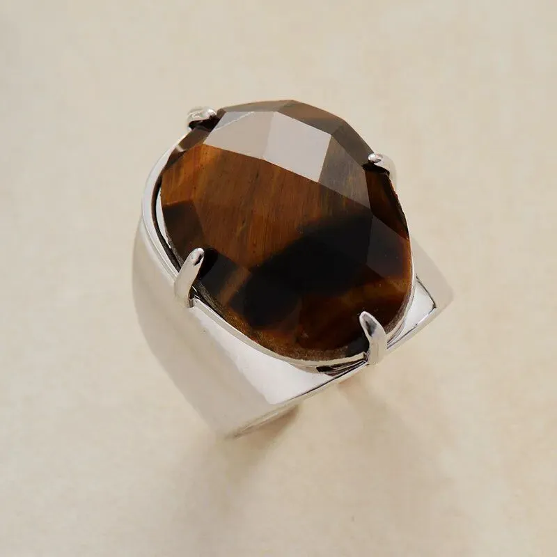 Big Stone Tiger Eye Ring