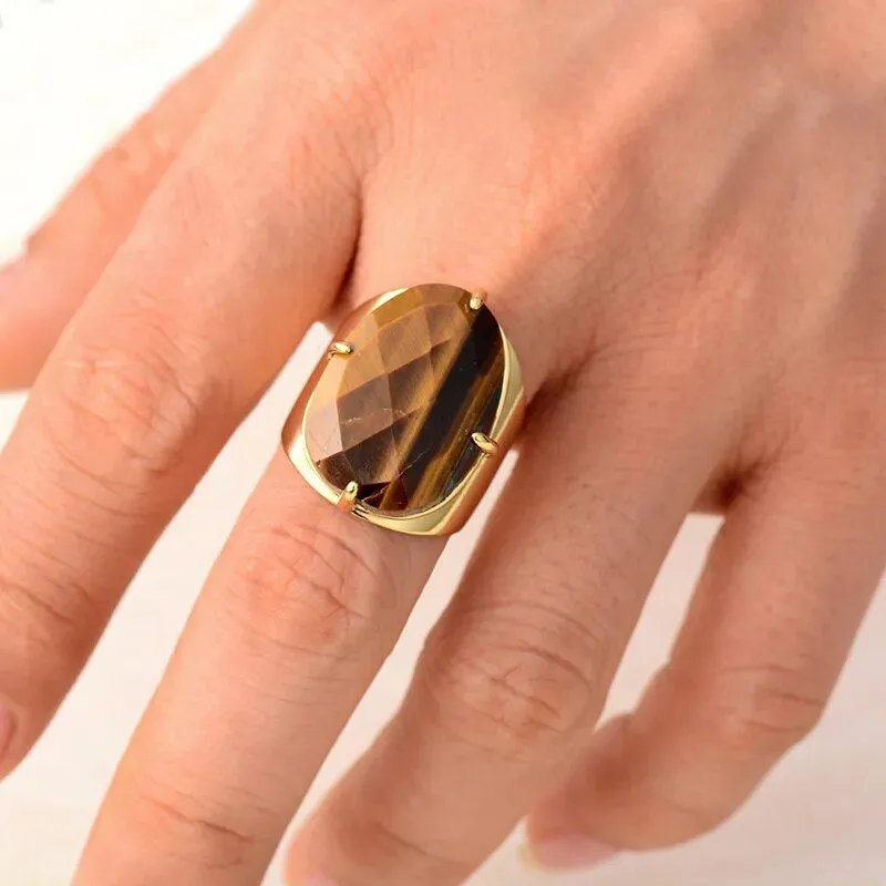 Big Stone Tiger Eye Ring