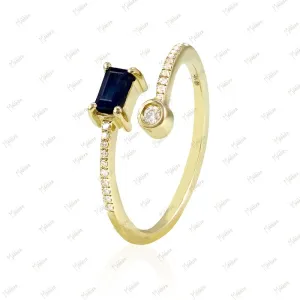 Blue Sapphire & Diamond Ring in US Size 7