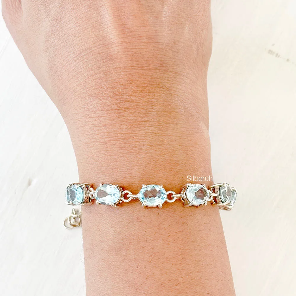 Blue Topaz Facetted Silver Bracelet