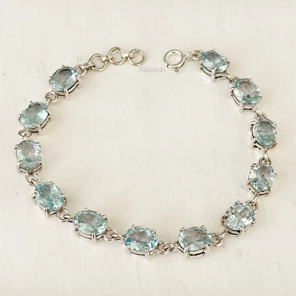 Blue Topaz Facetted Silver Bracelet