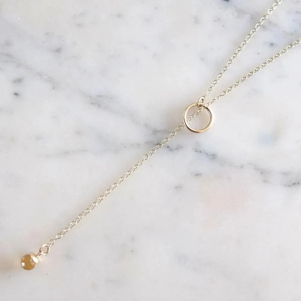 Bobbie Necklace | Handmade 9ct Yellow Gold Citrine Gemstone Lariat Necklace