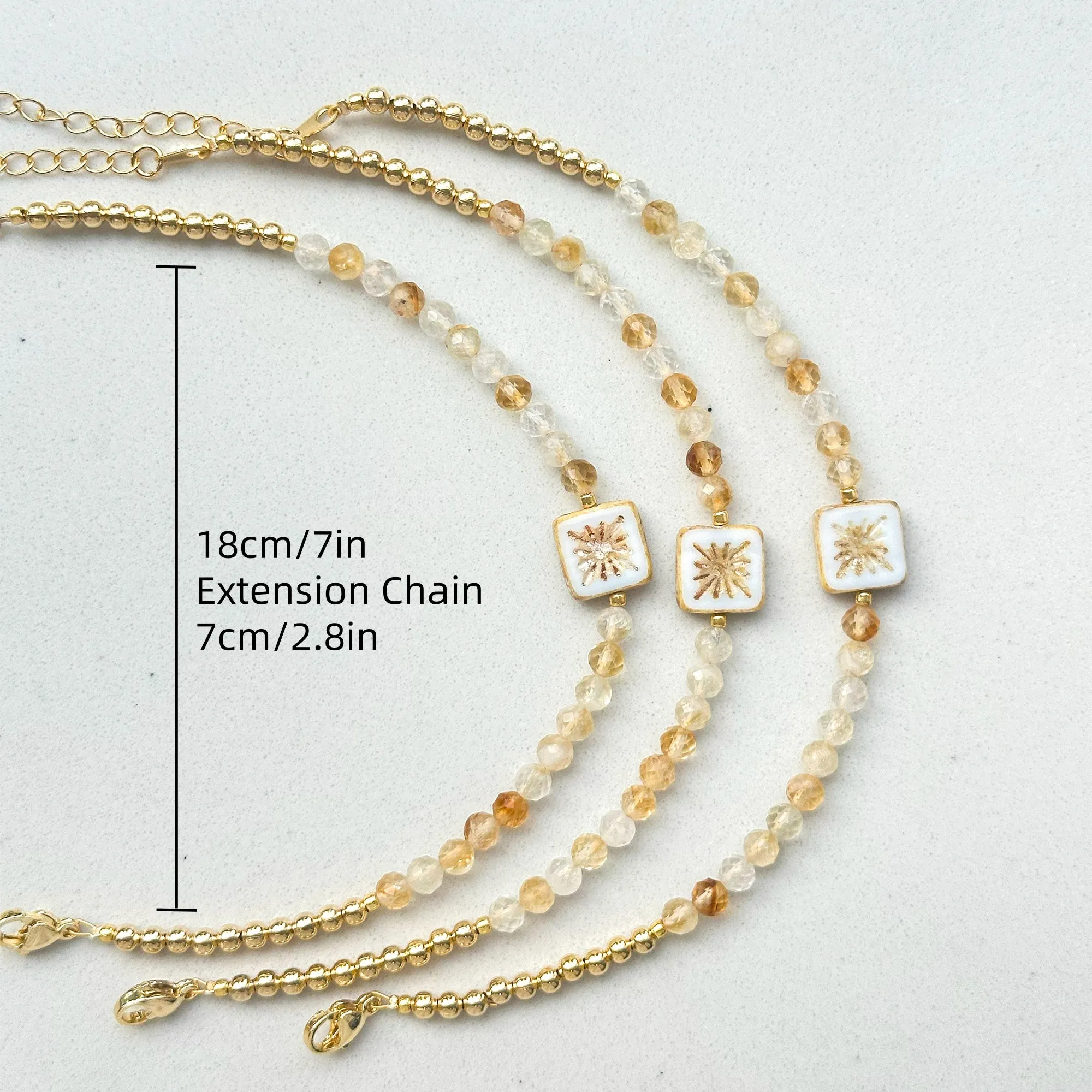 Citrine bracelet with Czech beads, gold bead bracelet