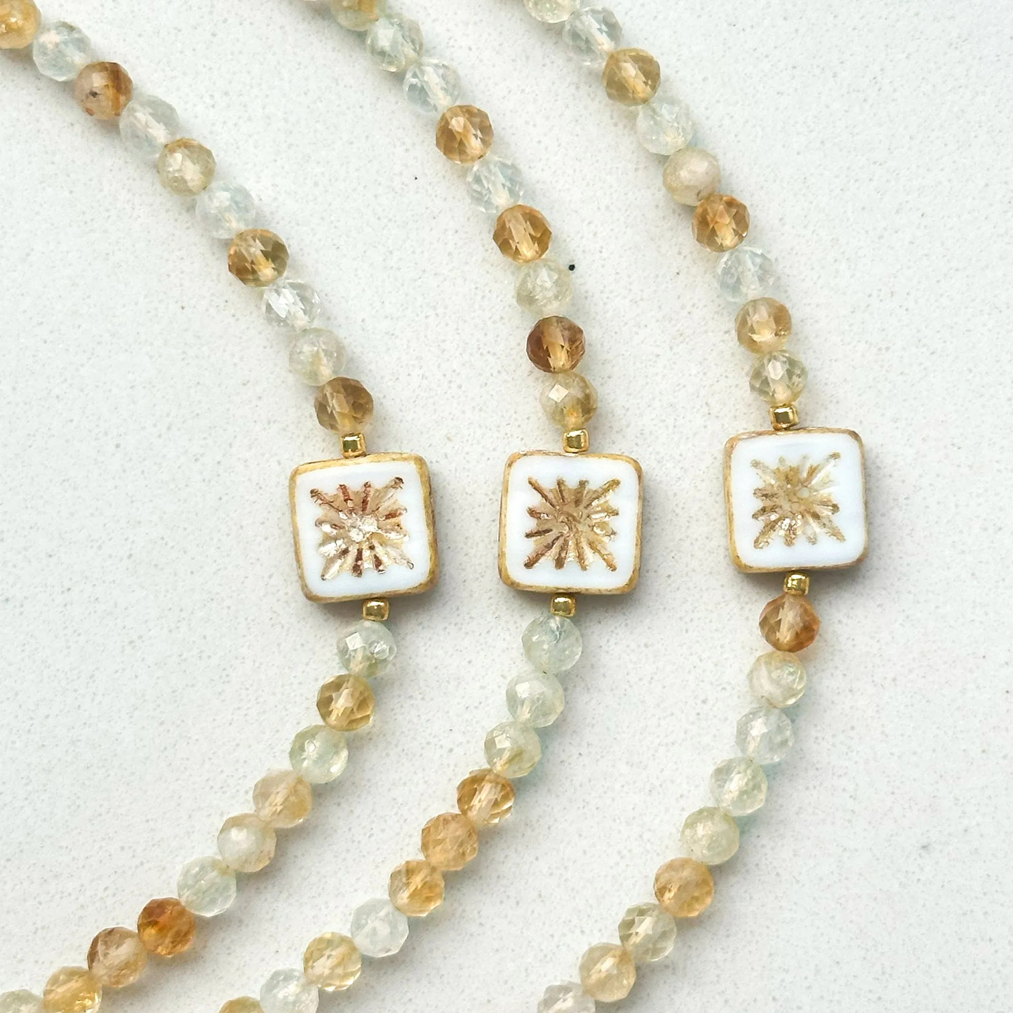 Citrine bracelet with Czech beads, gold bead bracelet