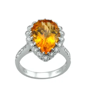 Citrine Color Gem & Diamond  White Gold Ring
