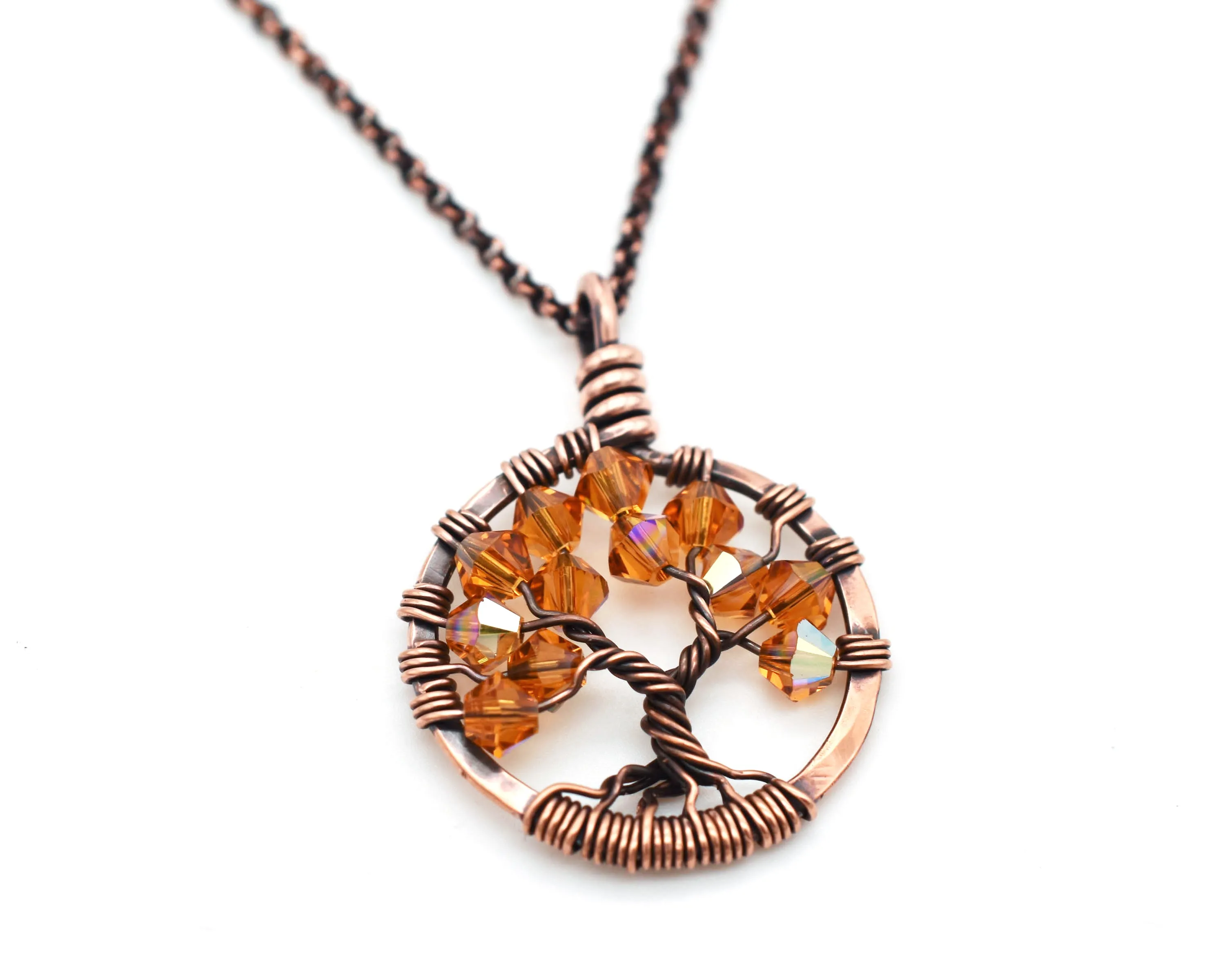 Copper Citrine Tree of Life Crystal Necklace (November)