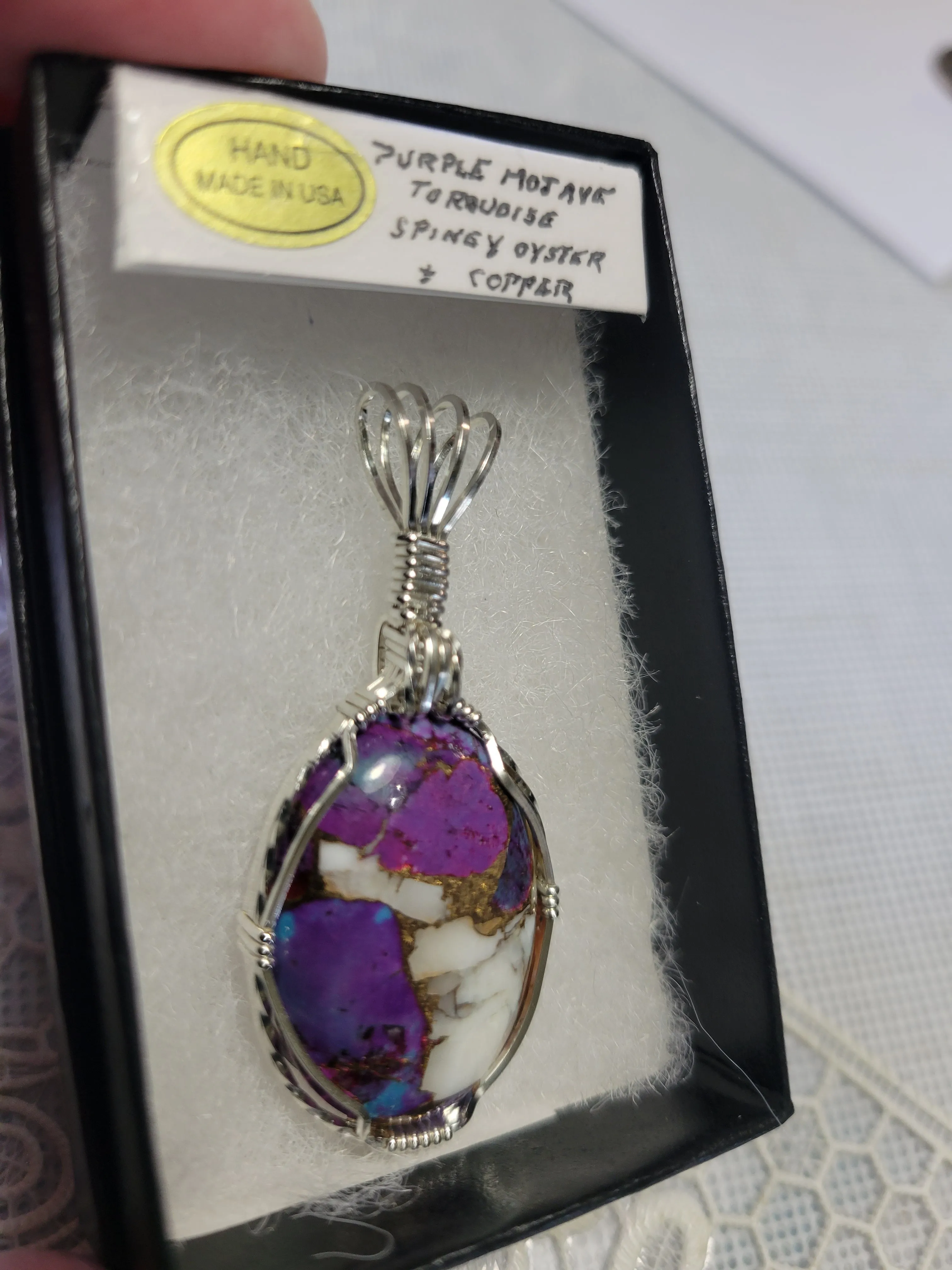 Custom Wire Wrapped Purple Majave Turquoise Spiny Oyster & Copper Necklace/Pendant Sterling Silver