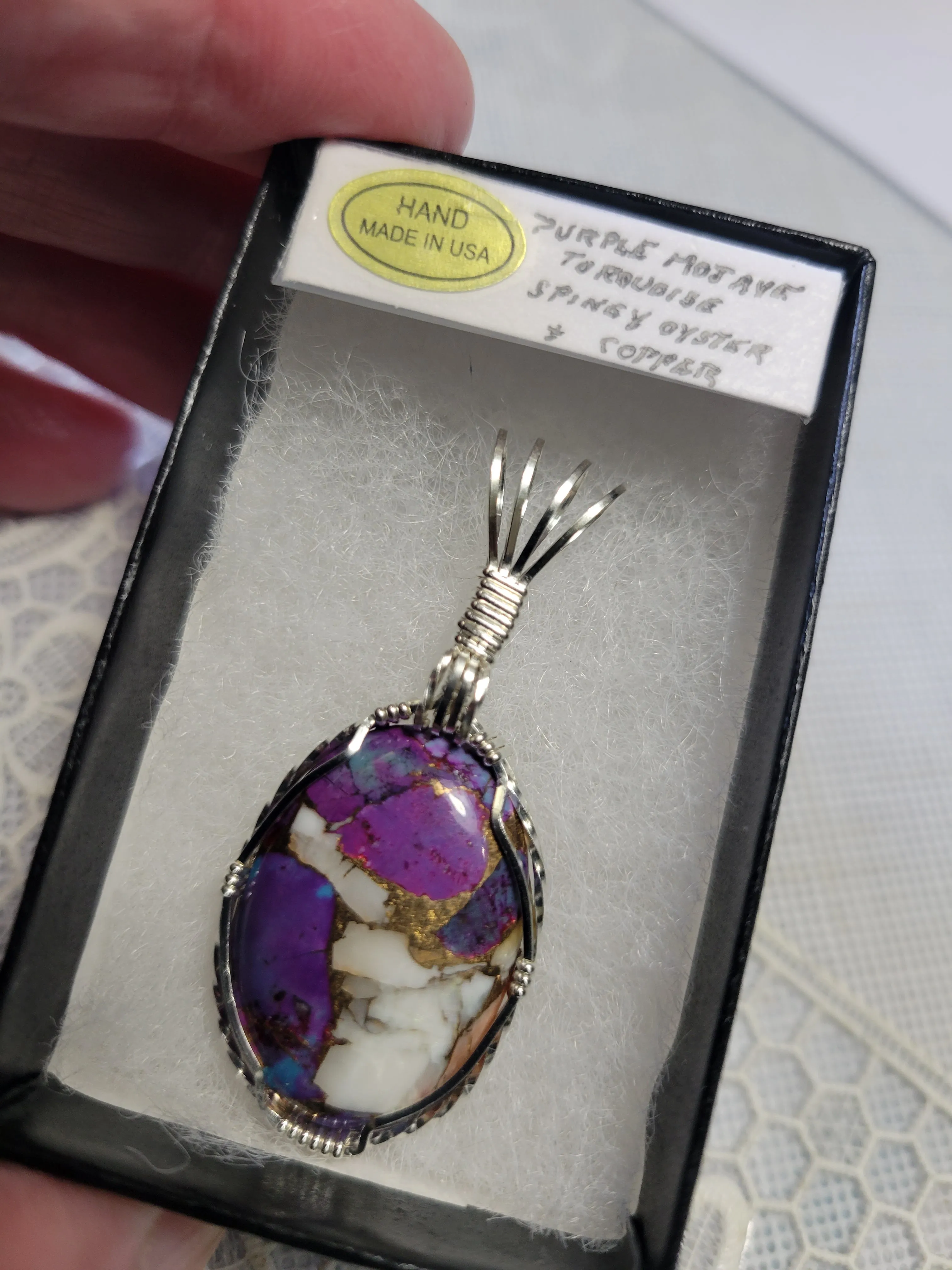 Custom Wire Wrapped Purple Majave Turquoise Spiny Oyster & Copper Necklace/Pendant Sterling Silver