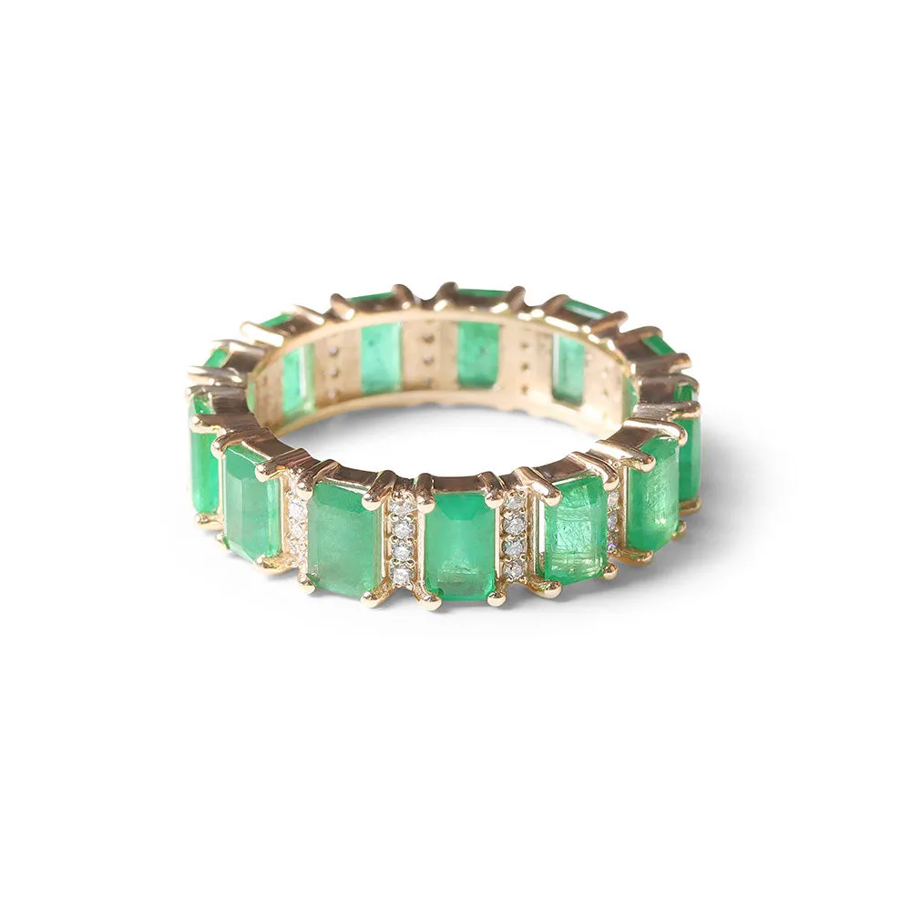 EMERALD AND DIAMOND EMERALD CUT ETERNITY BAND