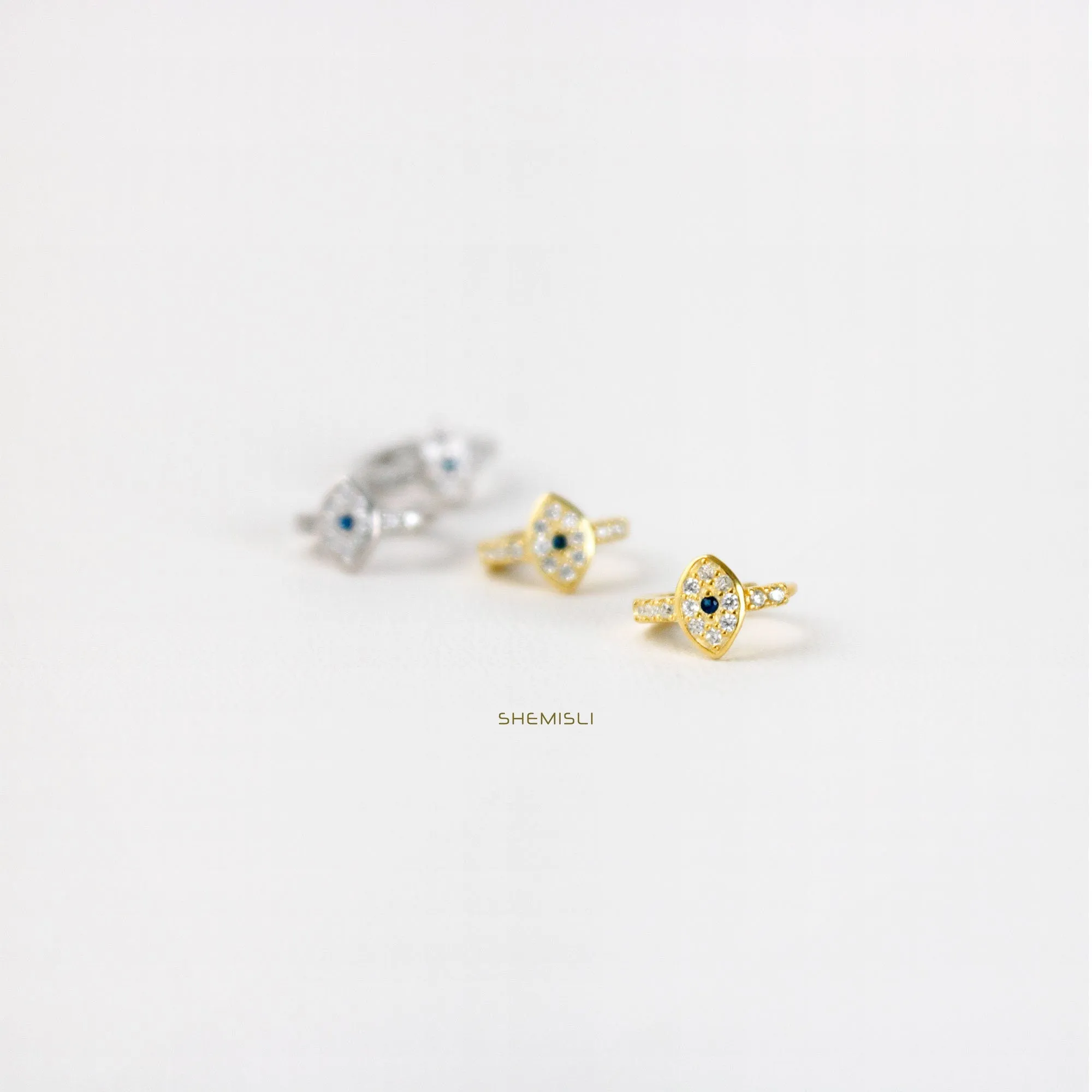 Evil Eye CZ Hoops, Unisex, Gold, Silver SHEMISLI SH089