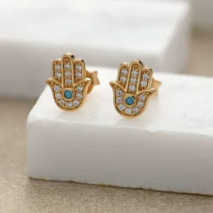 Fatima Stud Earrings With Turquoise - Gold - SPESGS163