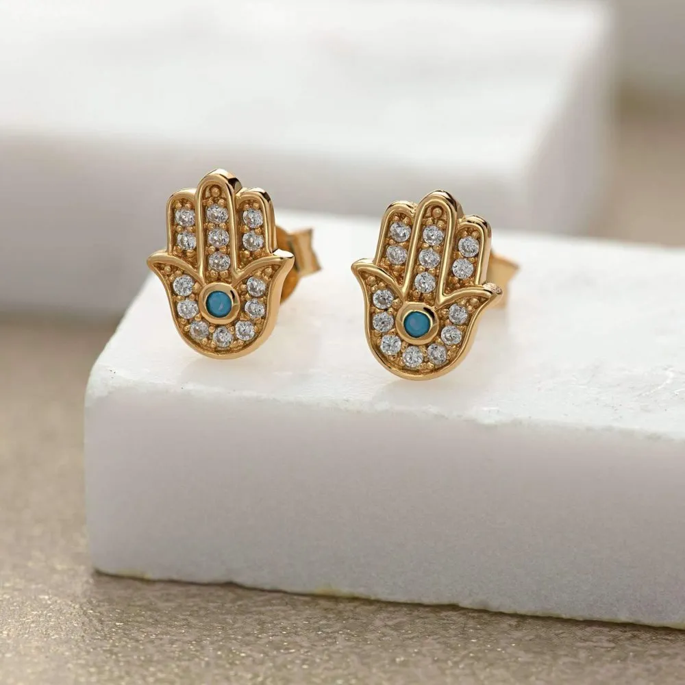 Fatima Stud Earrings With Turquoise - Gold - SPESGS163