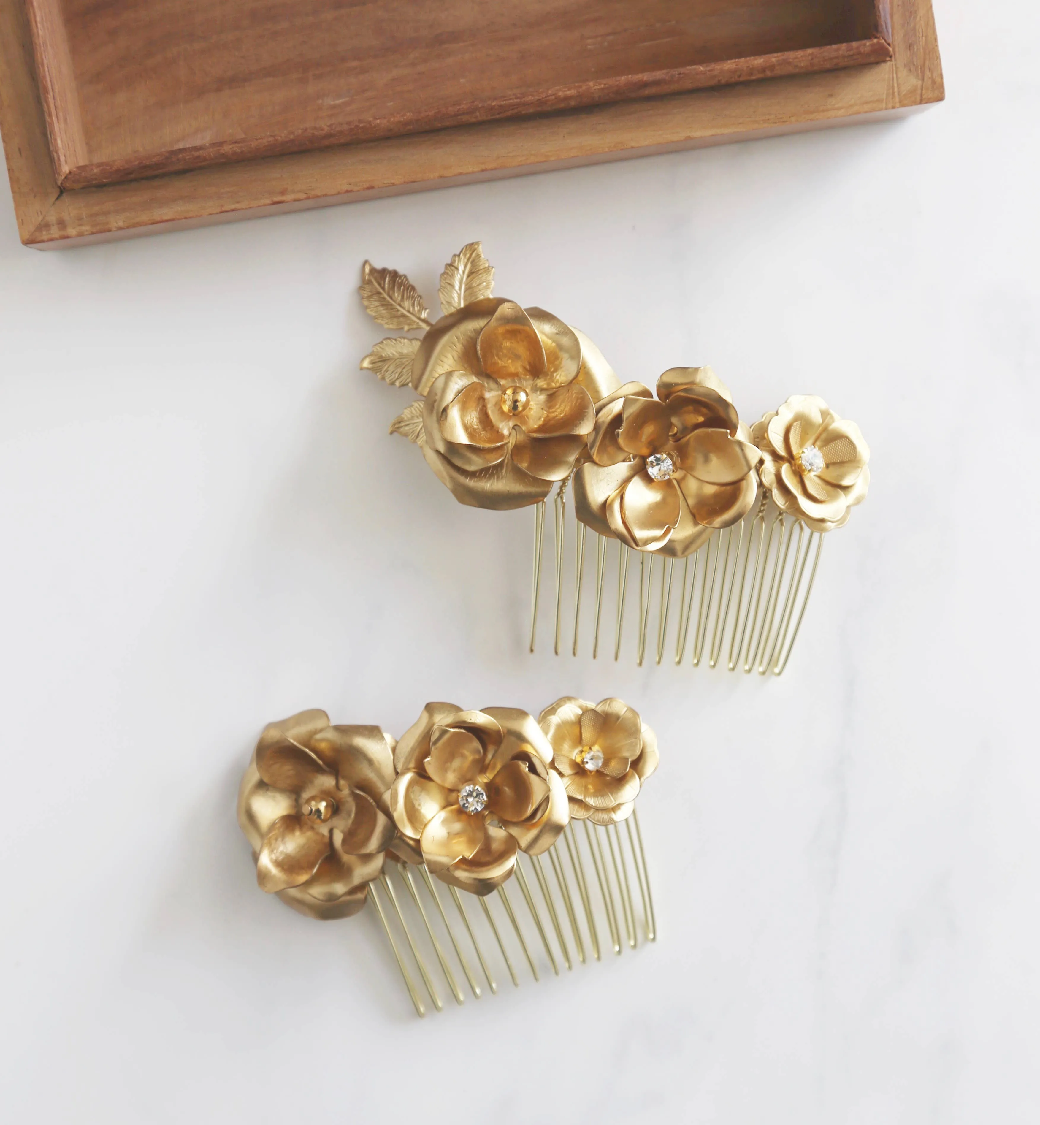 Gilded Rose Blossom Bridal Hair Combs