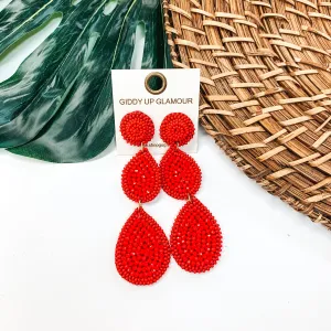 Glass Seed Beaded Drop Earrings in Red